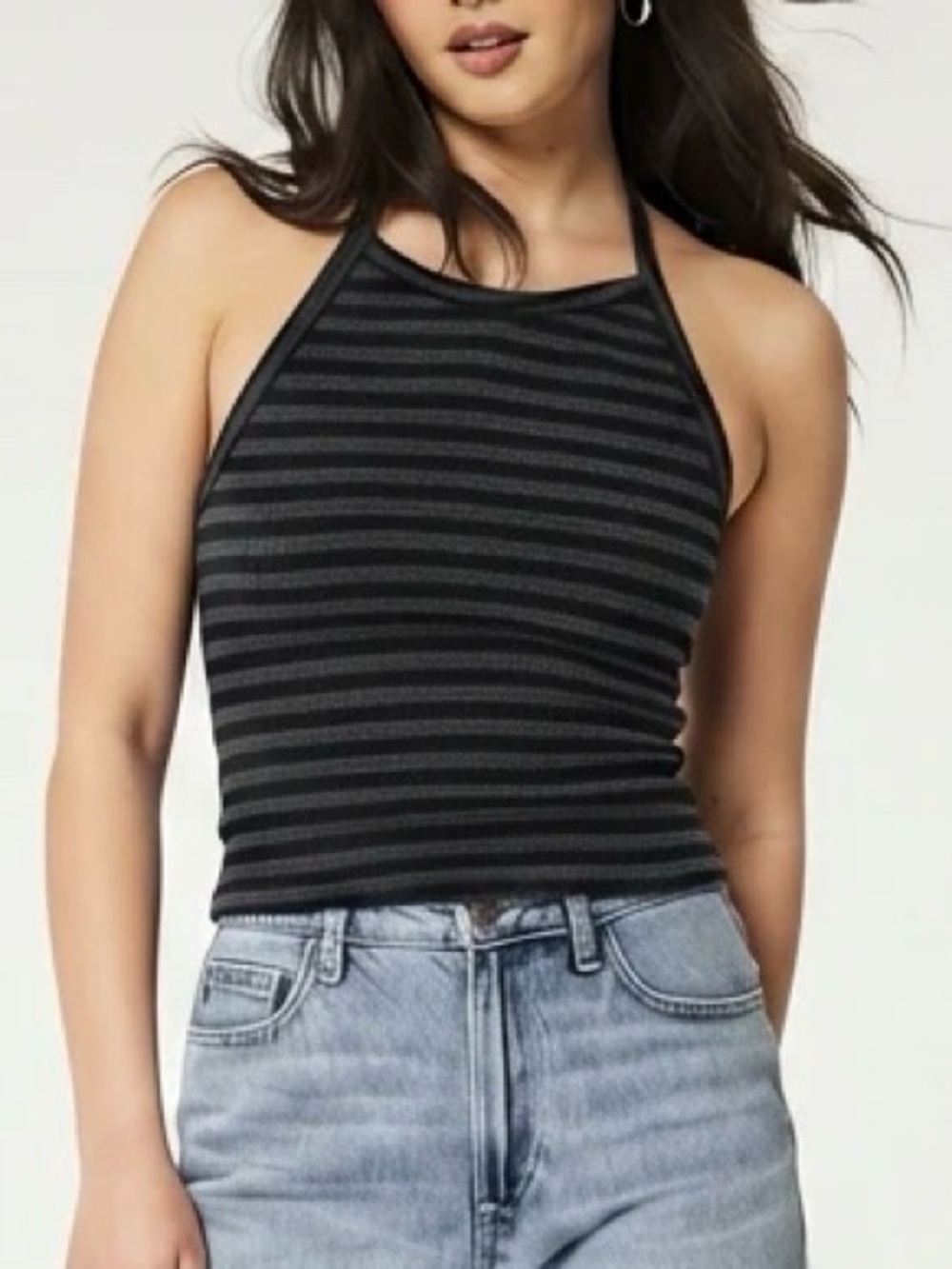 Urban Outfitters Out From Under Grey & Black Striped Halter Top